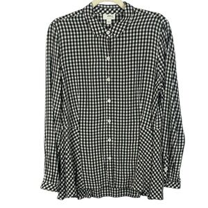 J. Jill Black & White Gingham Check Long Sleeve Side Panel Button-Up Med Blouse